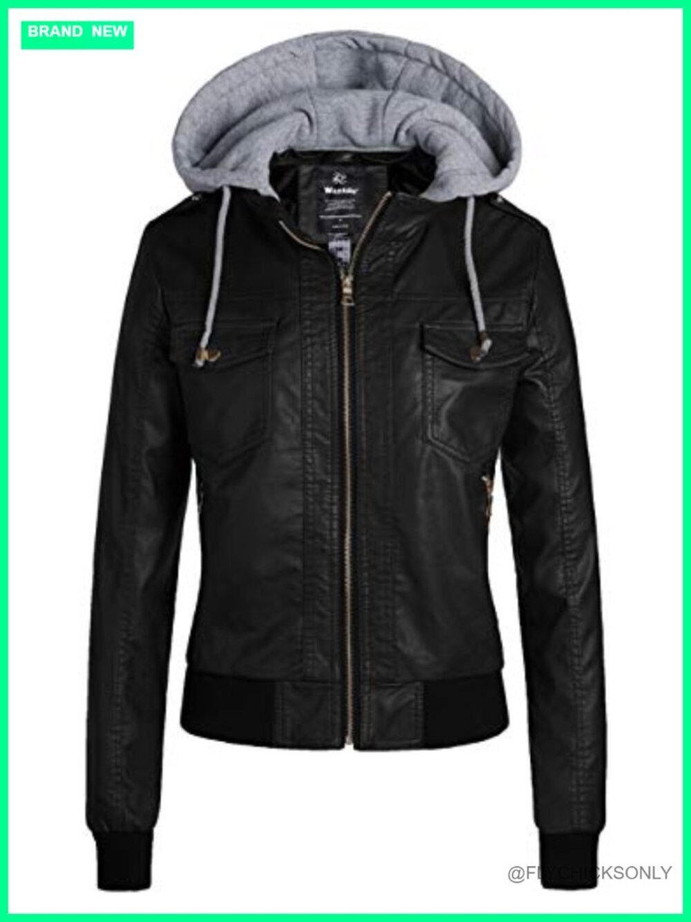 Faux Leather Motorcycle Biker Jacket with Removable Hood